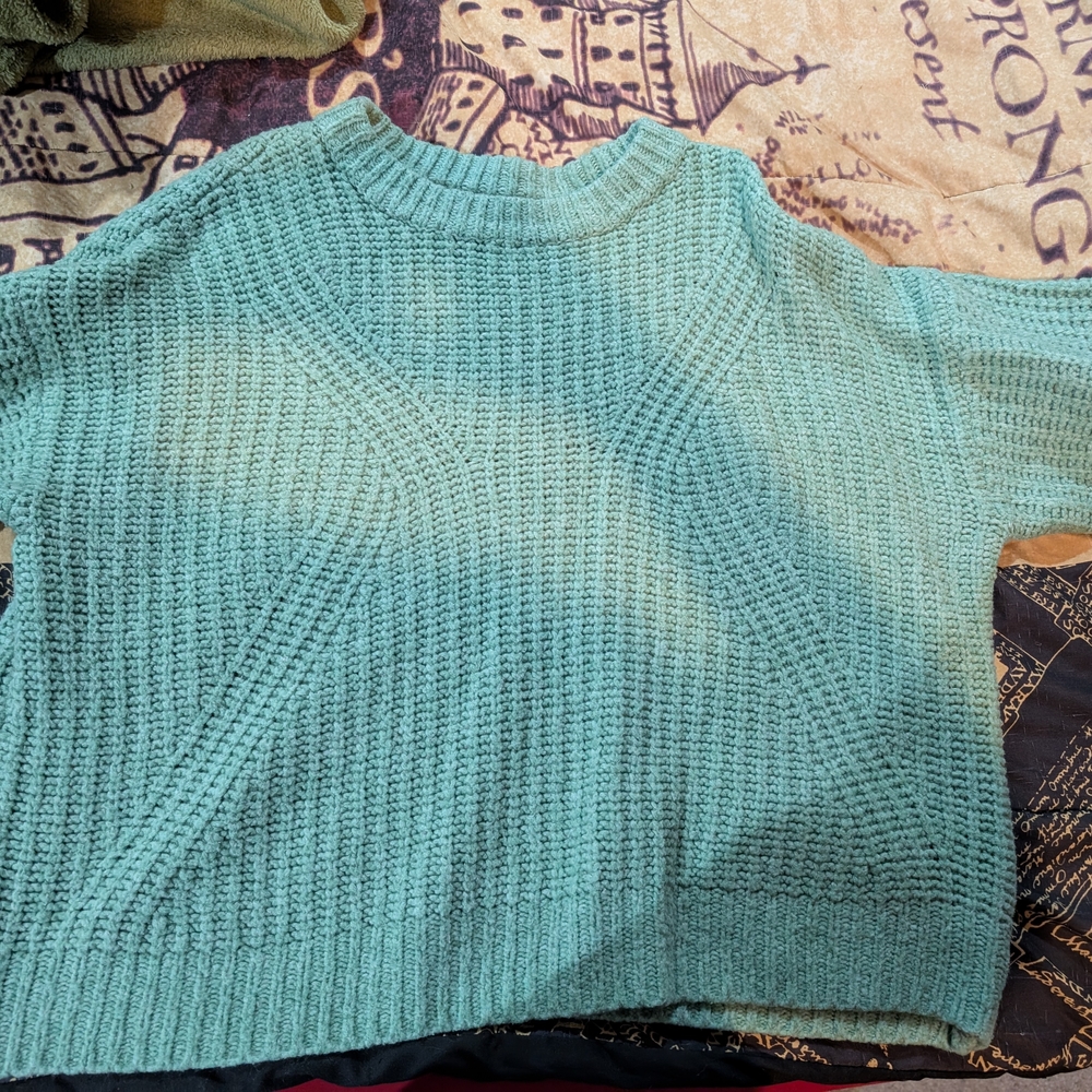 A New Day Green Crew Neck Sweater Ribbed Knit